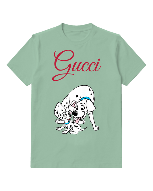Sage Green Perdita Puppy With Adult Dog Graphic T-Shirt - front product view