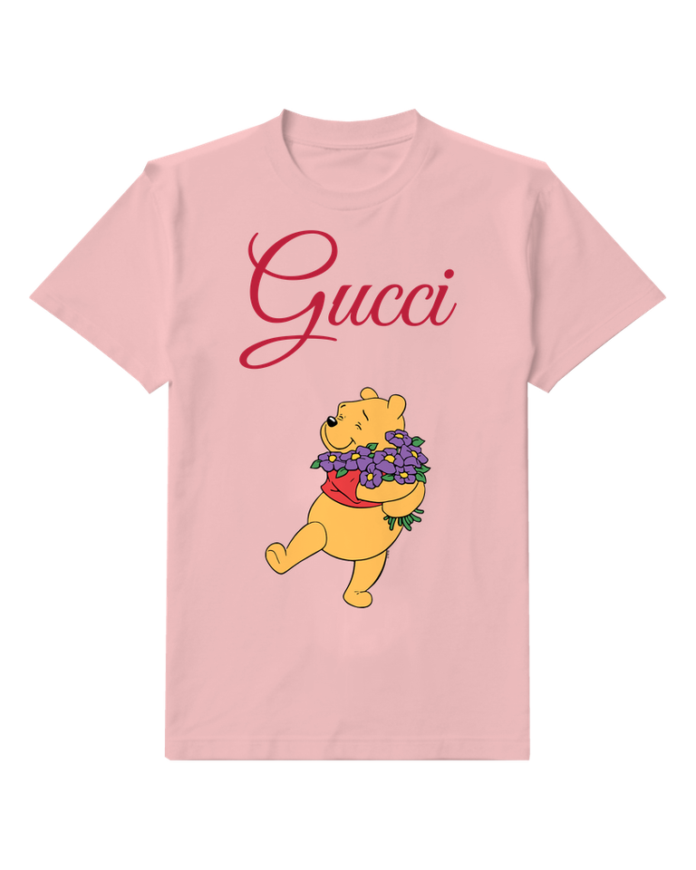 Blush Pink Bear Purple Bouquet Graphic T-Shirt - front product view