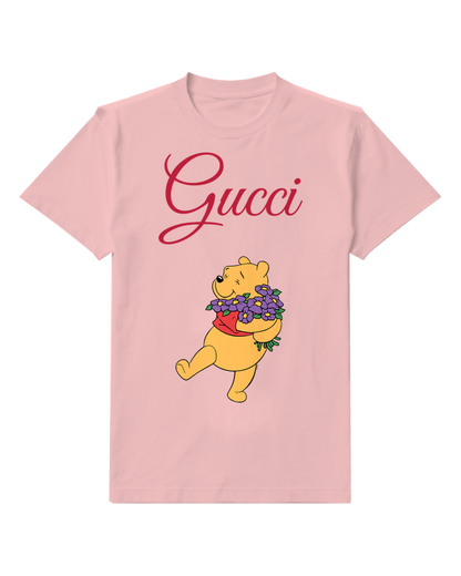 Blush Pink Bear Purple Bouquet Graphic T-Shirt - front product view