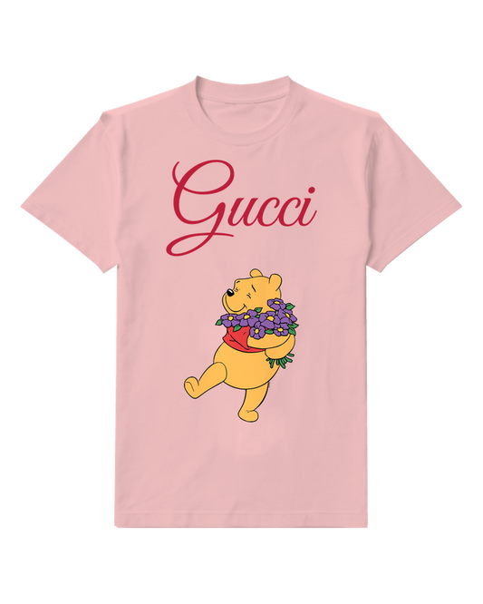 Blush Pink Bear Purple Bouquet Graphic T-Shirt - front product view