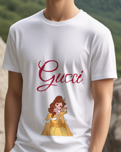 Light Gray Princess Holding Small Animal Graphic T-Shirt - model wearing view