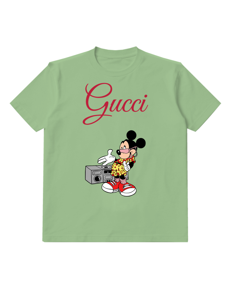 Sage Green Mickey Mouse Thumbs Up Boombox Graphic T-Shirt - front product view