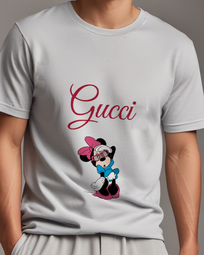 Light Gray Minnie Mouse Tired Sitting Down Graphic T-Shirt - model wearing view