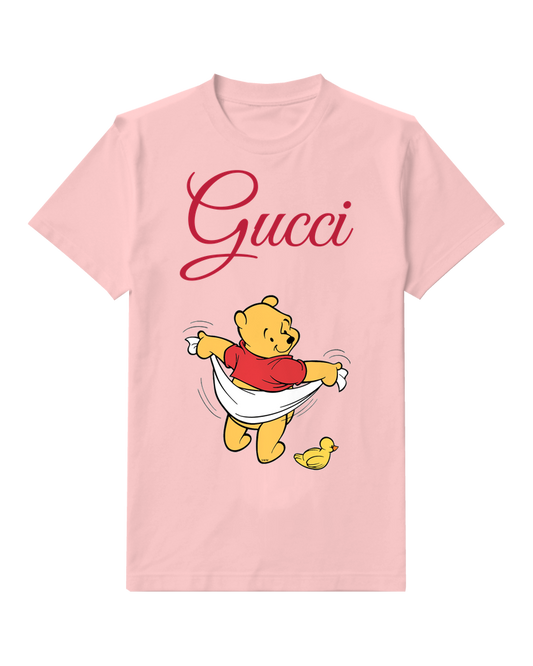 Blush Pink Winnie The Pooh Dancing With Towel Graphic T-Shirt - front product view
