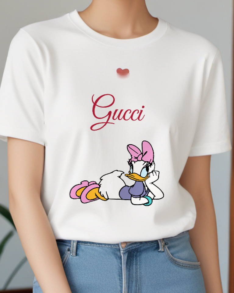 White Resting Duck Pink Bow Graphic T-Shirt - model wearing view