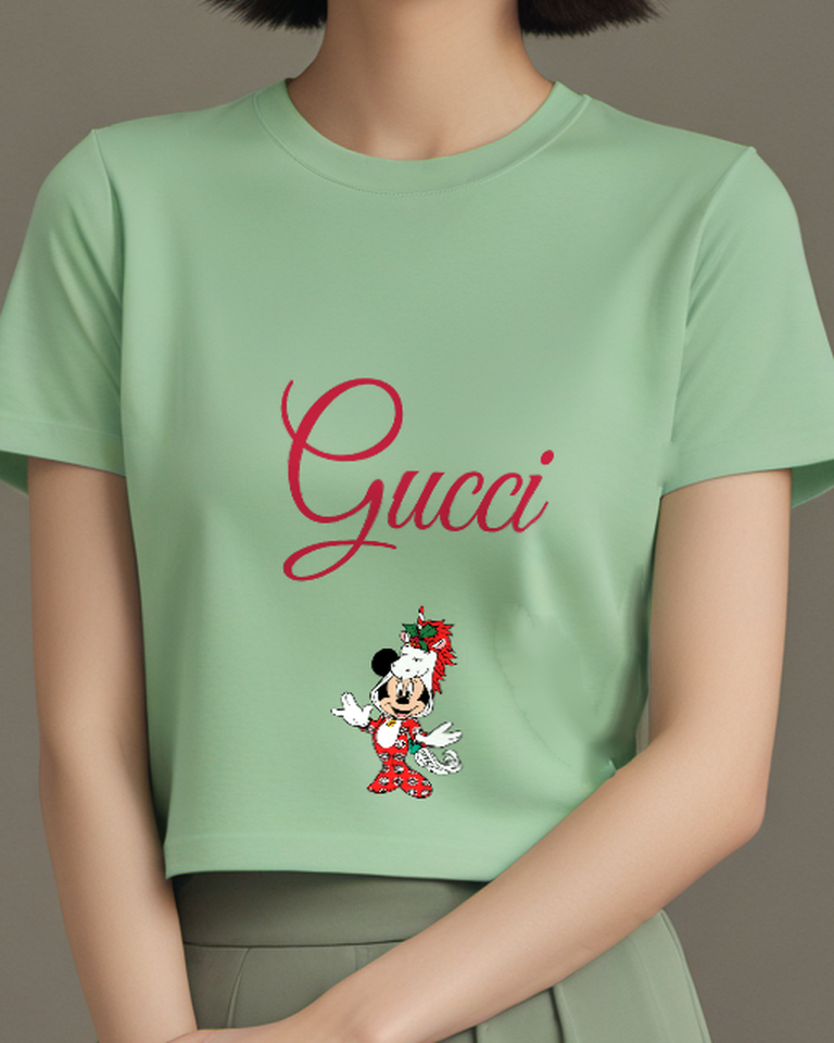 Sage Green Minnie Mouse In Festive Unicorn Outfit Graphic T-Shirt - model wearing view