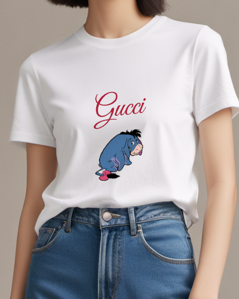 White Eeyore Sitting Low Graphic T-Shirt - model wearing view