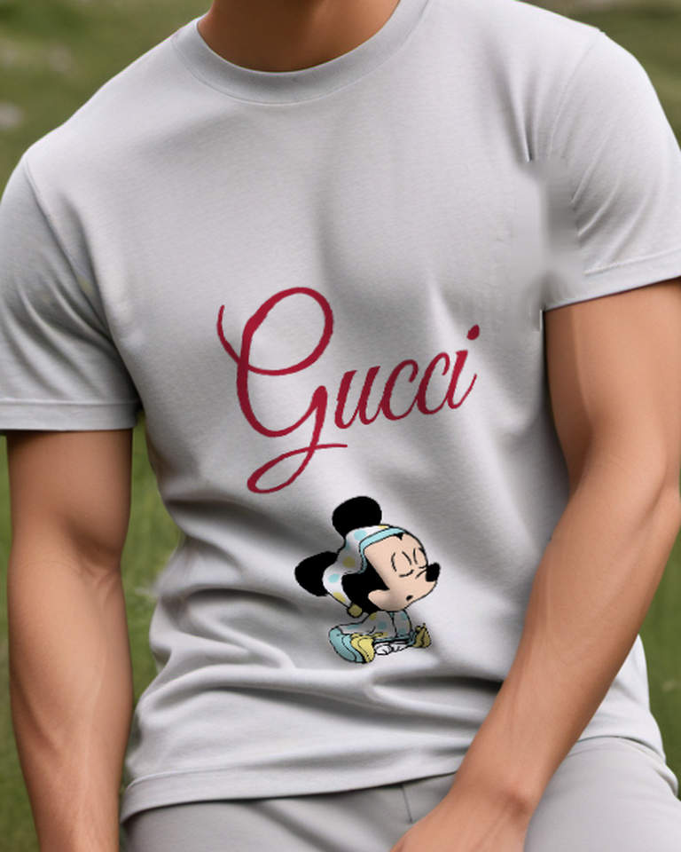 Light Gray Baby Mouse Blue Bonnet Graphic T-Shirt - model wearing view