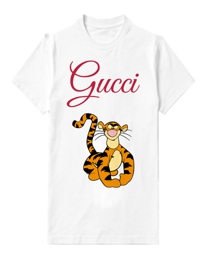 White Seated Tiger Curled Tail Graphic T-Shirt - front product view