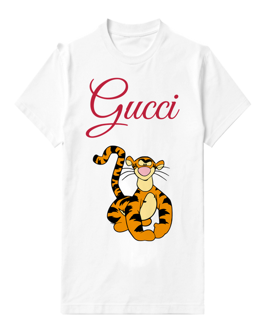 White Seated Tiger Curled Tail Graphic T-Shirt - front product view