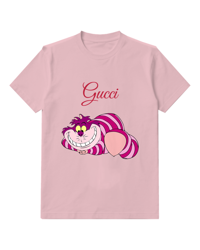 Dusty Pink Striped Grinning Cat Graphic T-Shirt - front product view