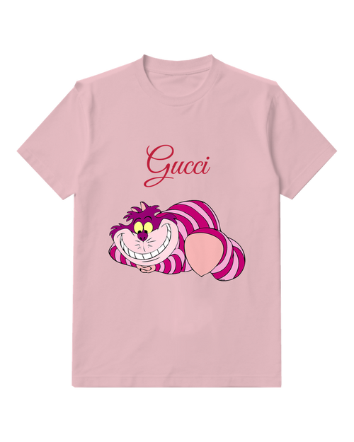 Dusty Pink Striped Grinning Cat Graphic T-Shirt - front product view