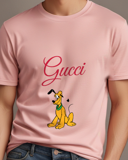 Blush Pink Seated Dog Green Collar Graphic T-Shirt - model wearing view