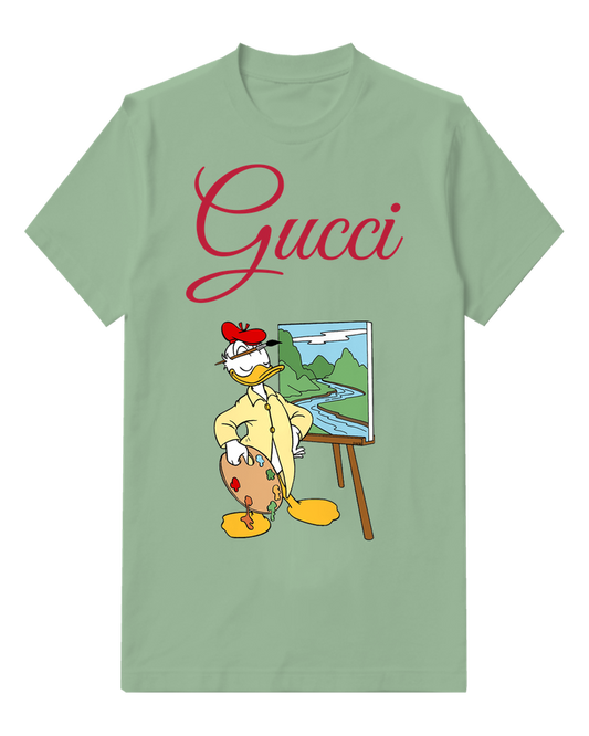 Sage Green Donald Duck Painting A Riverside Landscape Graphic T-Shirt - front product view