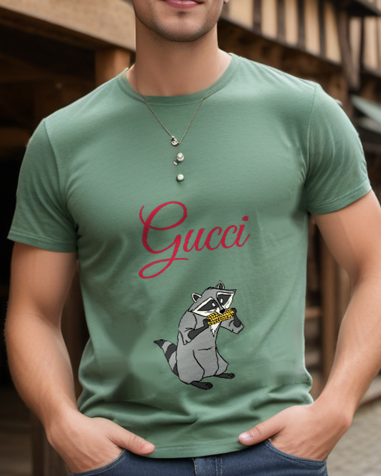 Sage Green Masked Raccoon Graphic T-Shirt - styled view 4