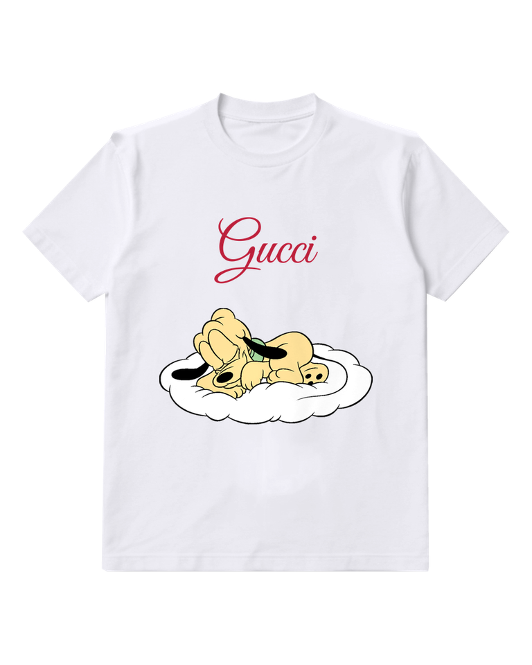 White Pluto Sleeping On A Cloud Graphic T-Shirt - front product view