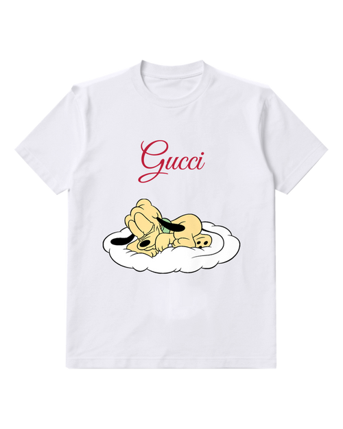 White Pluto Sleeping On A Cloud Graphic T-Shirt - front product view
