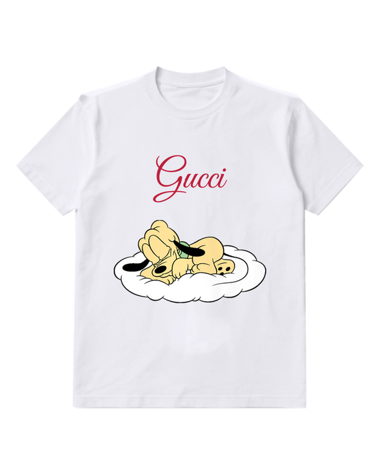 White Pluto Sleeping On A Cloud Graphic T-Shirt - front product view