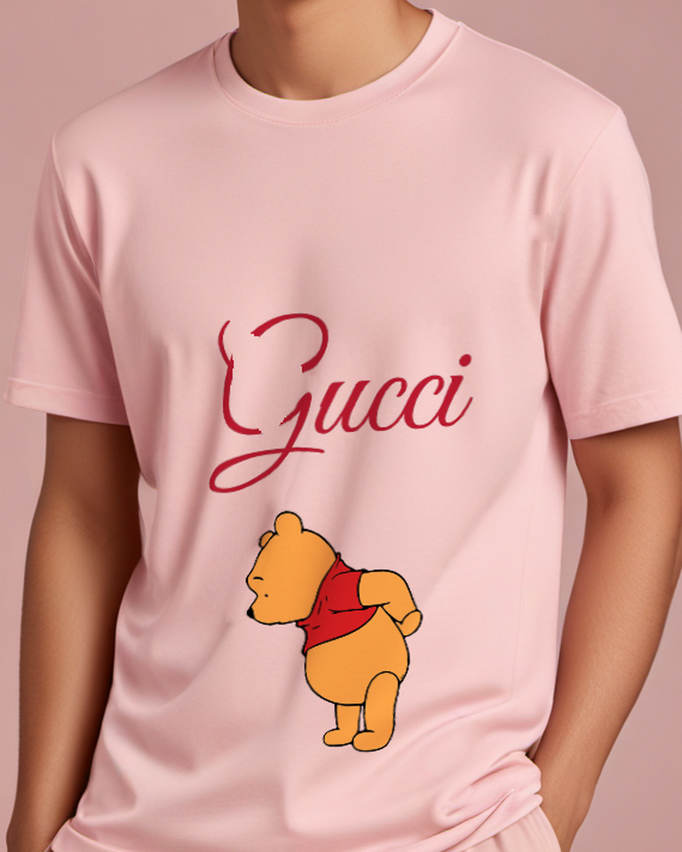 Blush Pink Winnie The Pooh Standing Sideways Graphic T-Shirt - model wearing view