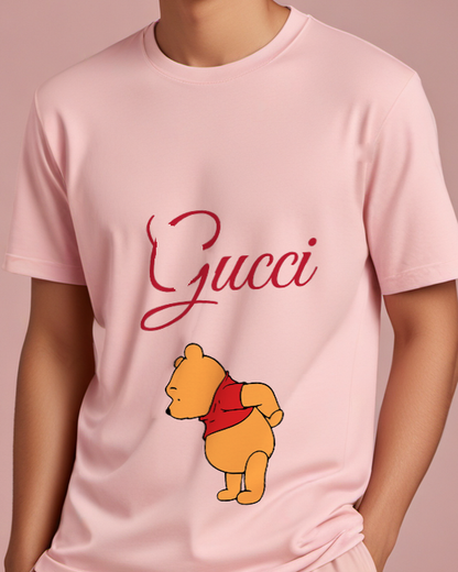 Blush Pink Winnie The Pooh Standing Sideways Graphic T-Shirt - model wearing view