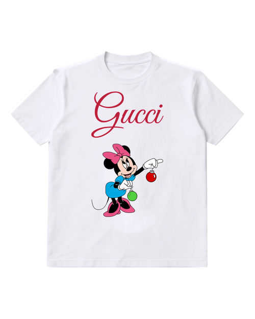 White Minnie Mouse Holding Ornaments Graphic T-Shirt - front product view