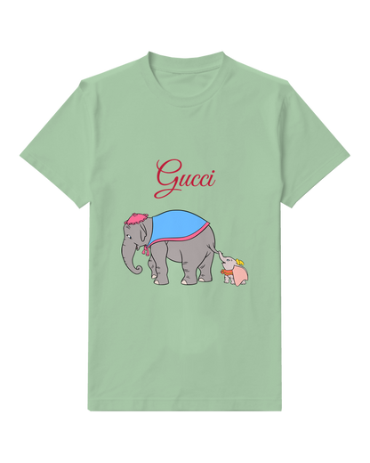 Sage Green Large Elephant And Calf Graphic T-Shirt - front product view