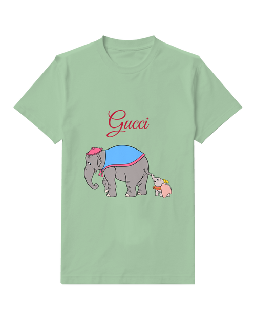 Sage Green Large Elephant And Calf Graphic T-Shirt - front product view