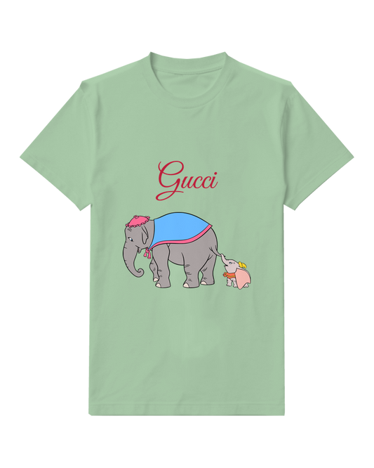 Sage Green Large Elephant And Calf Graphic T-Shirt - front product view