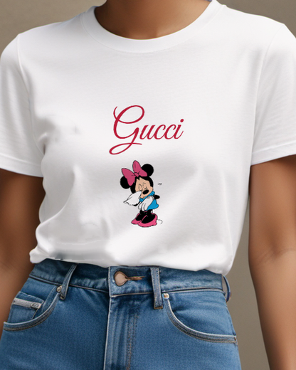 White Minnie Mouse Sneezes With Handkerchief Graphic T-Shirt - model wearing view