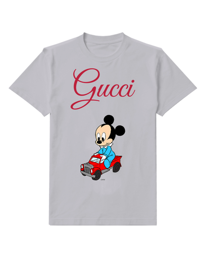 Light Gray Baby Mickey Driving Red Truck Graphic T-Shirt - front product view