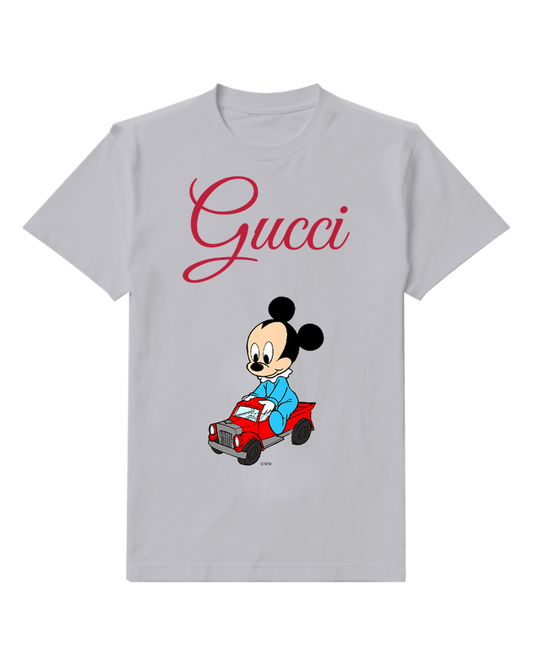 Light Gray Baby Mickey Driving Red Truck Graphic T-Shirt - front product view