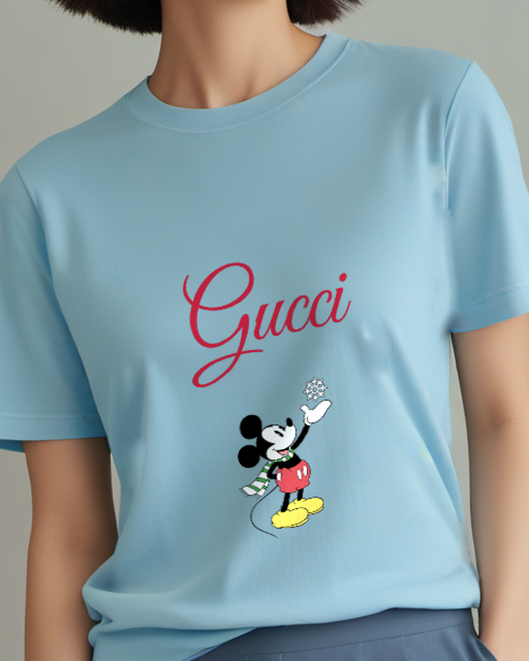 Dusty Blue Mouse Small Blue Bubbles Graphic T-Shirt - model wearing view