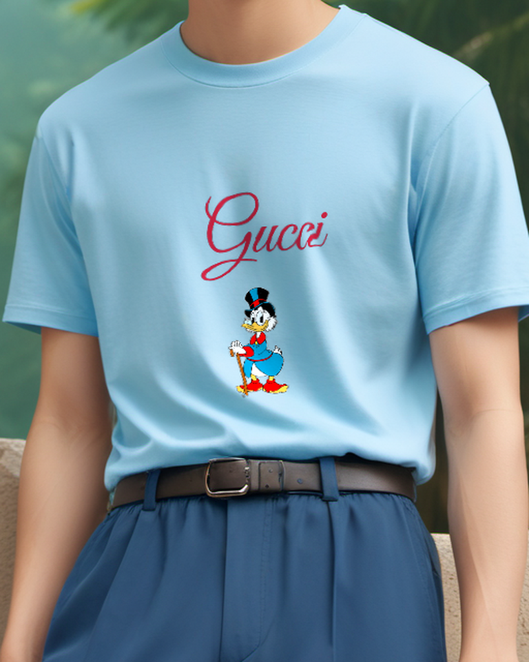Sky Blue Tall Top Hat Duck Graphic T-Shirt - model wearing view