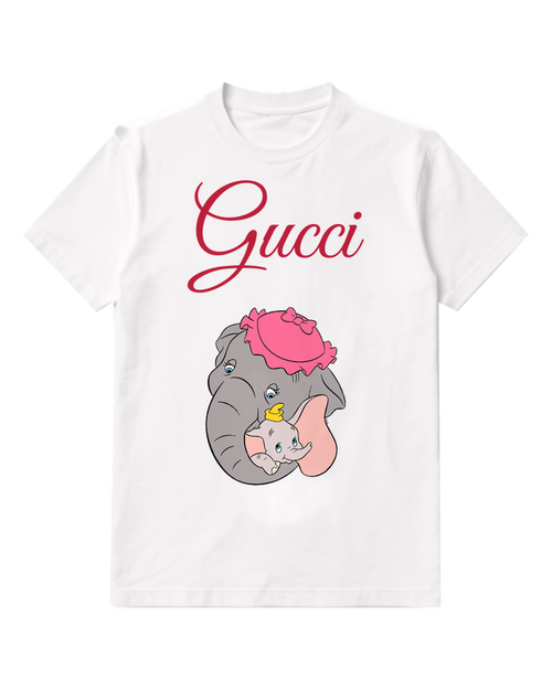 White Mother Elephant Cradles Baby Elephant Graphic T-Shirt - front product view