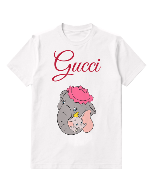 White Mother Elephant Cradles Baby Elephant Graphic T-Shirt - front product view