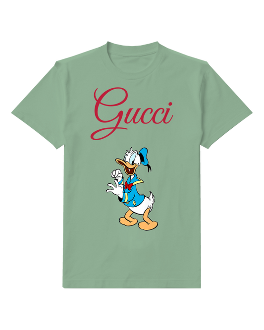 Sage Green Donald Duck Waving Cheerfully Graphic T-Shirt - front product view