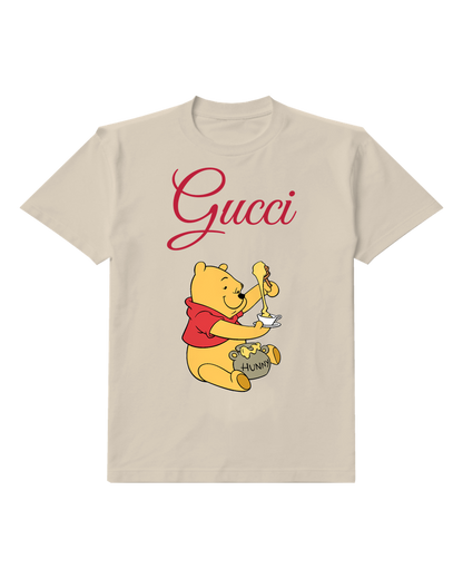 Ivory Winnie The Pooh Eating Honey From Cup Graphic T-Shirt - front product view