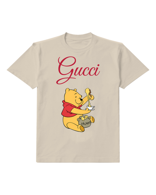 Ivory Winnie The Pooh Eating Honey From Cup Graphic T-Shirt - front product view