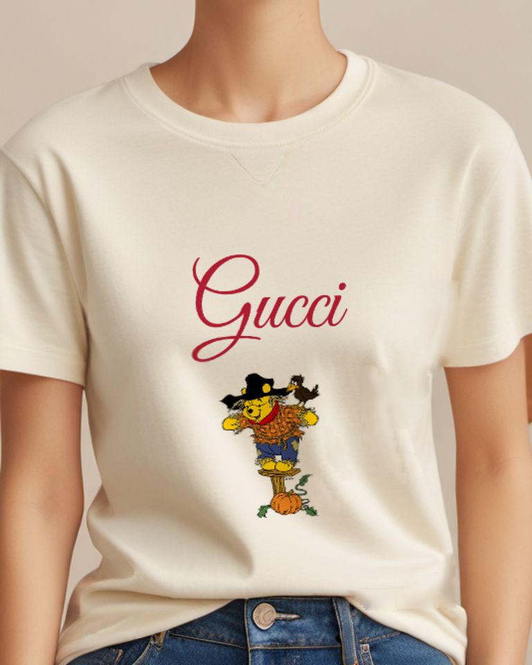 Ivory Scarecrow Bear With Crow On Shoulder Graphic T-Shirt - model wearing view