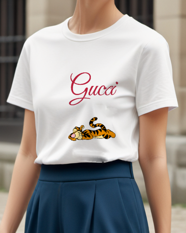 White Resting Tiger Chin On Paws Graphic T-Shirt - model wearing view