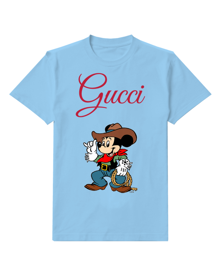 Sky Blue Cowboy Mickey Waving With Lasso Graphic T-Shirt - front product view