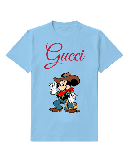 Sky Blue Cowboy Mickey Waving With Lasso Graphic T-Shirt - front product view