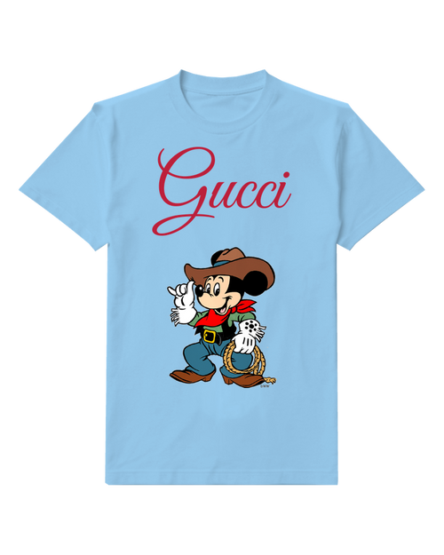 Sky Blue Cowboy Mickey Waving With Lasso Graphic T-Shirt - front product view