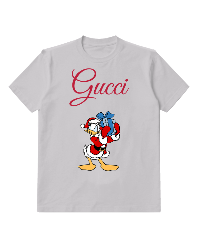 Light Gray Donald Duck In Santa Outfit Holding Gift Graphic T-Shirt - front product view