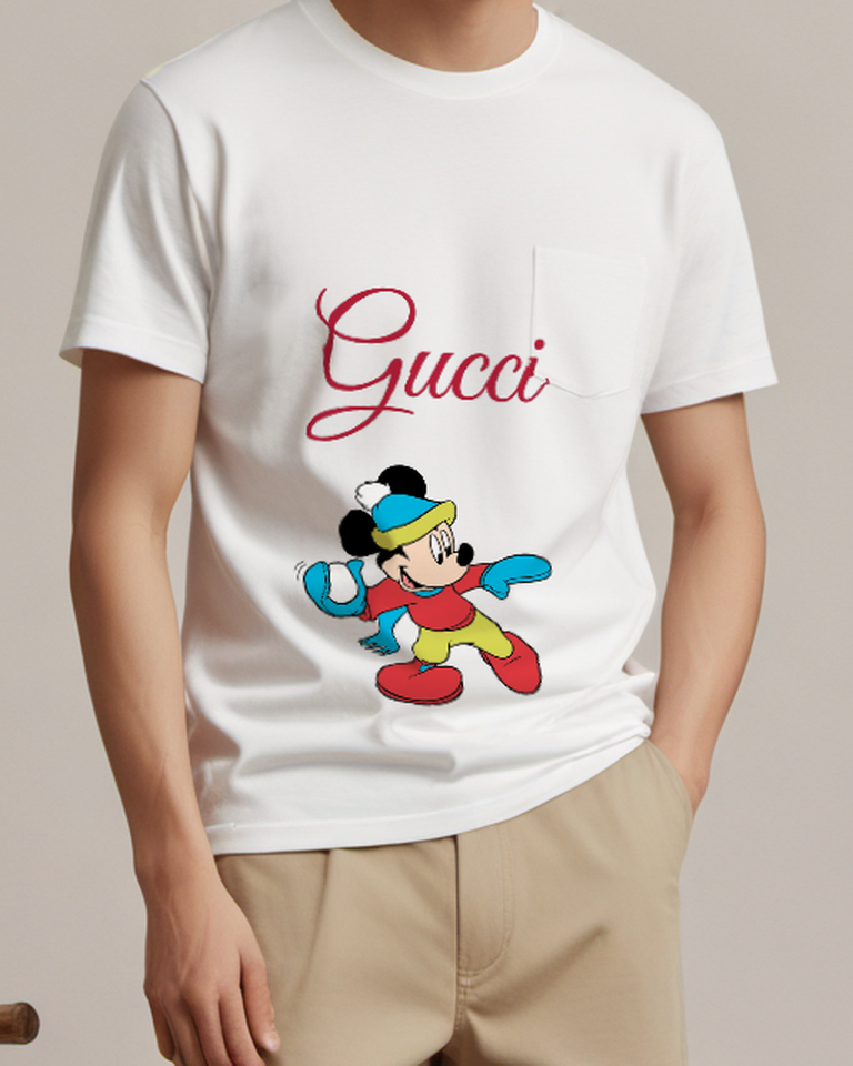 White Mickey Mouse Snowball Thrower Graphic T-Shirt - model wearing view