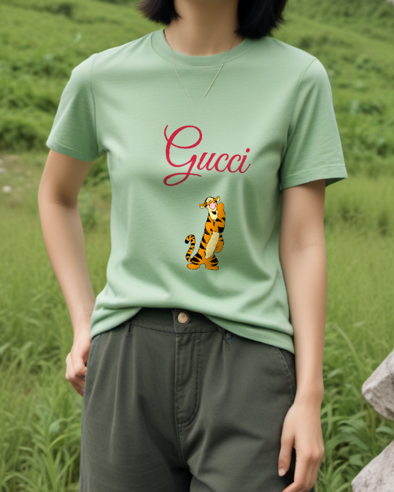Sage Green Upright Tiger Graphic T-Shirt - styled view 2