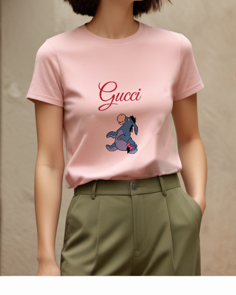 Blush Pink Walking Donkey Pink Bow Graphic T-Shirt - model wearing view