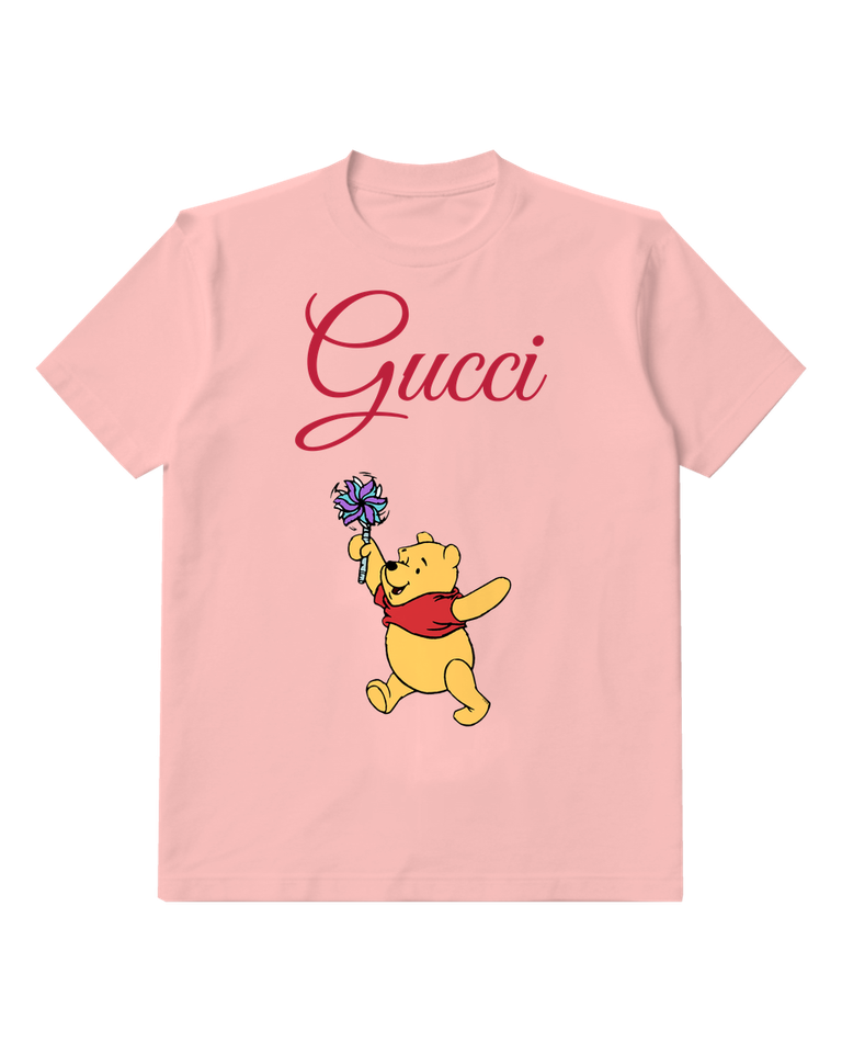 Blush Pink Winnie The Pooh Dancing With Pinwheel Graphic T-Shirt - front product view