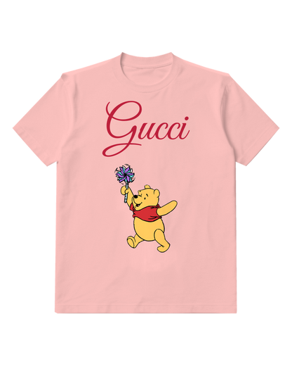 Blush Pink Winnie The Pooh Dancing With Pinwheel Graphic T-Shirt - front product view