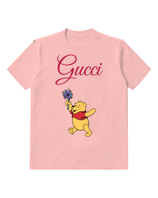 Blush Pink Winnie The Pooh Dancing With Pinwheel Graphic T-Shirt - front product view